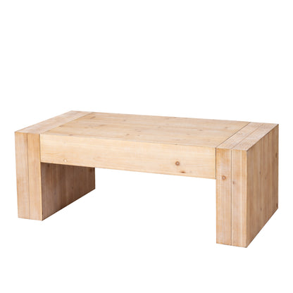 49" Rustic Wood Coffee Table, Engineered Wood Center Table with Whitewashed Finish, Modern Farmhouse Living Room Table image 4