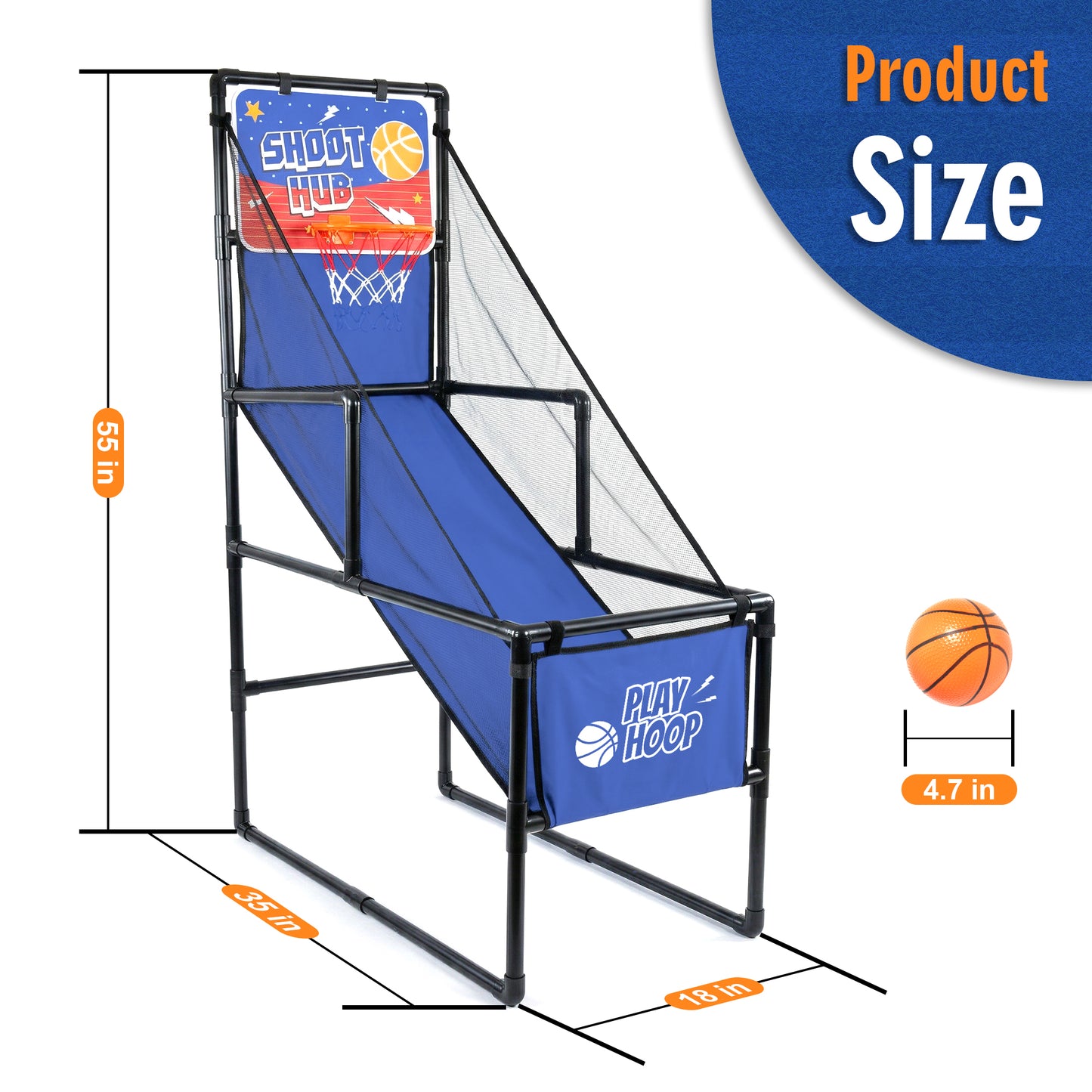 Kids Single Shot Basketball Arcade Game, Indoor Basketball Hoop with 2 Balls & Pump, Foldable Stand for Toddlers & Children image 8