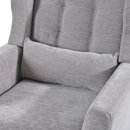 Modern Accent Chair,Chenille Arm Chairs for Living Room,Upholstered Mordern Armchair,Comfy Soft Padded Lounge Chair in Small Space, Bedroom, w/Pillow, Solid Wood Leg (Gray) image 9