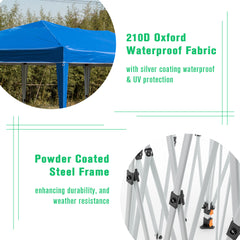 10'x20' Pop Up Canopy Tent with 6 Sidewalls, Ez Pop Up Outdoor Canopy for Parties, Waterproof Commercial Tent with 3 Adjustable Heights, Carry Bag, 6 Sand Bags, 6 Ropes and 12 Stakes, Blue