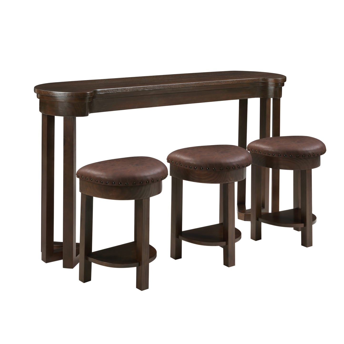 4 Piece Bar Table Set with3 PU Upholstered Bar Stools, Breakfast Table with 3 Padded Stools Solid Wood Counter Height Dining Table Set for Living Room, Dining Room. Espresso image 6