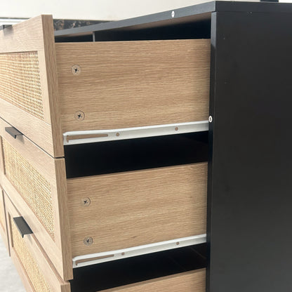 59.06"6-Drawers Rattan Storage Cabinet Rattan Drawer with White Drawer Slides,for Bedroom,Living Room,Black image 7