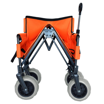 3-in-1 Folding Wagon with Bench Seat – patent protection, Includes 1 ice pack, 500lbs Capacity, 9"x4" Beach Tires for Camping & Beach, orange image 3