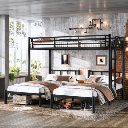 Twin over Twin & Twin Bunk Beds for 3, Twin XL over Twin & Twin Bunk Bed Metal Triple Bunk Bed, Black image 2