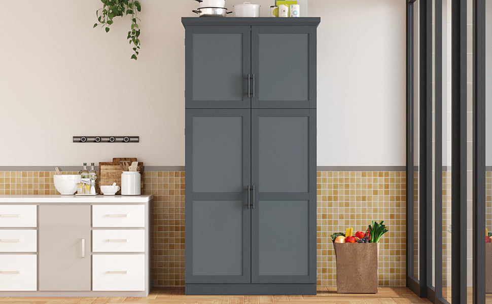 [Assembly Video Provided] TOPMAX 35.5x17.6x70.9inch Freestanding Kitchen Pantry Cabinet, Tall Storage Cabinet with 4 Doors, 2 Door Shelves, 8 Pull-out Trays and Adjustable Shelf for Dining Room, Gray image 5