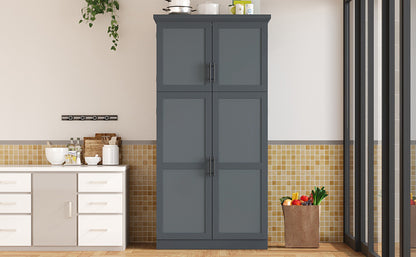 [Assembly Video Provided] TOPMAX 35.5x17.6x70.9inch Freestanding Kitchen Pantry Cabinet, Tall Storage Cabinet with 4 Doors, 2 Door Shelves, 8 Pull-out Trays and Adjustable Shelf for Dining Room, Gray image 5