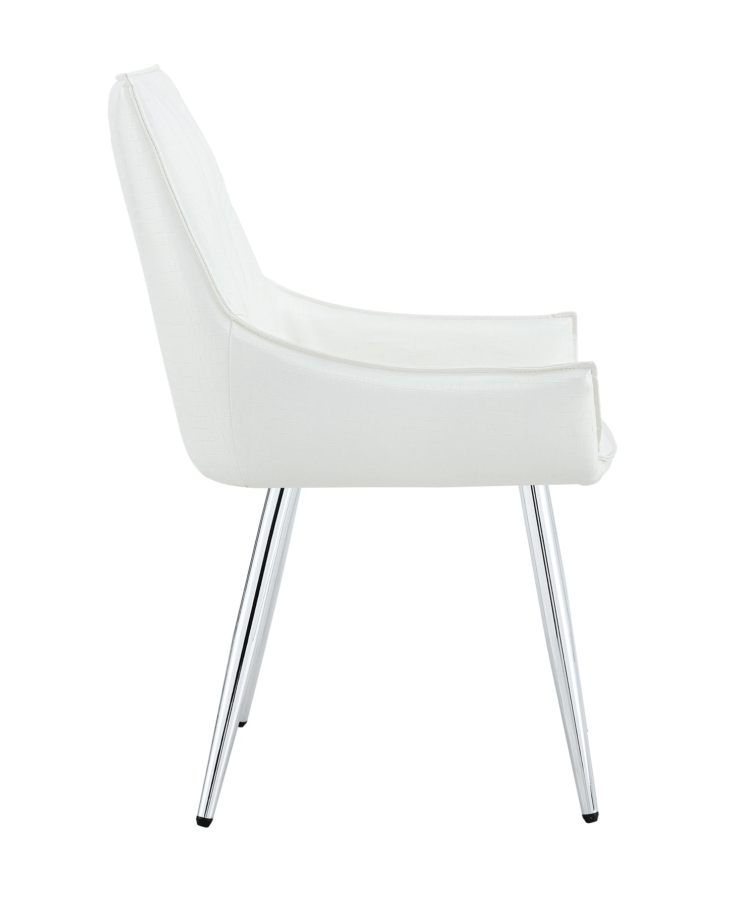 Crocodile Pattern Premium PU Leather Accent Chair, Diamond Decor Backrest, Chrome Silver Metal Legs & High-Resilience Sponge Cushion – Versatile for Office, Dining Room & Living Room (White, Set of 2) image 8