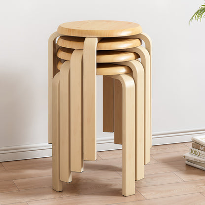 Stackable Bentwood Stool Set of 4, 18" Round Stacking Backless Nesting Stools, Anti-Slip Felt Pad,School Chairs, Suitable for classrooms, Dining Rooms, Kitchens, Natural image 3