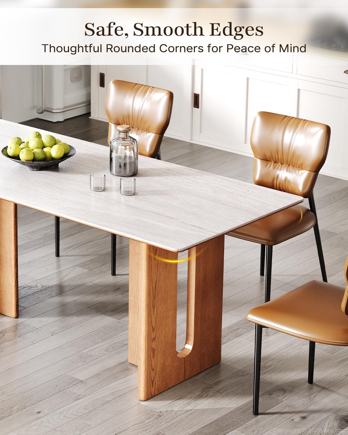 62.9-Inch Dining Table for 4–6 People, Rectangular Kitchen Table with Sintered Stone Top & Solid Wood Legs, Modern Dining Table for Kitchen, Dining Room & Living Room image 6