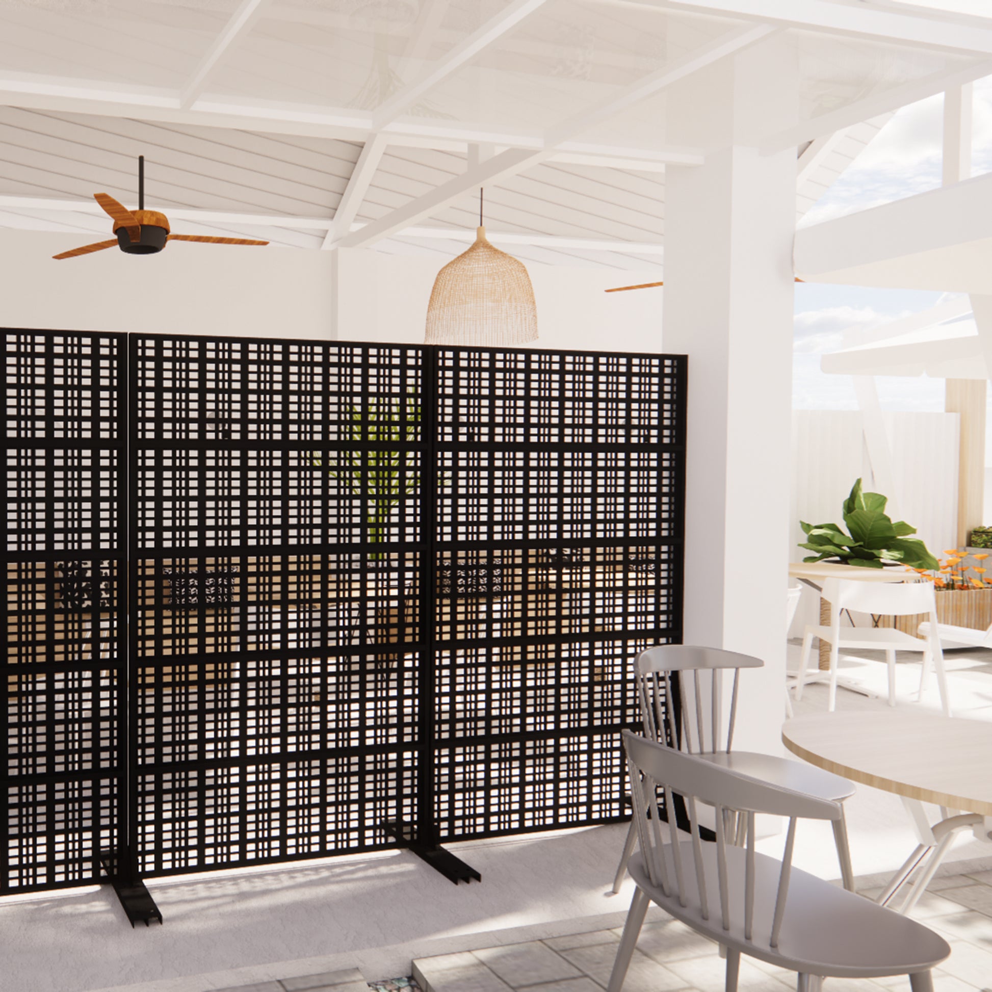 Metal Privacy Screens 72" H x 43.3" W Outdoor and Indoor Divider with Freestanding Decorative Privacy Screen Stylish Divider for Balcony, Patio, Garden & Indoor Spaces, Grid Black image 6