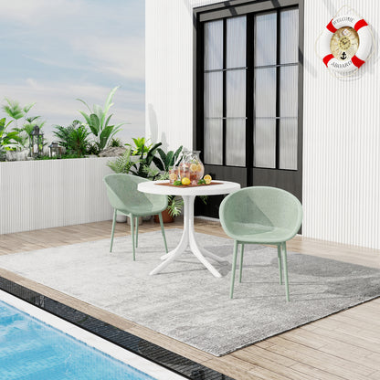 Summer - 2-Pack Pale Green Modern Lounge Chairs – Indoor/Outdoor All-Weather PP Plastic with 36 Inch Indoor/Outdoor Modern White Round PP Table image 2