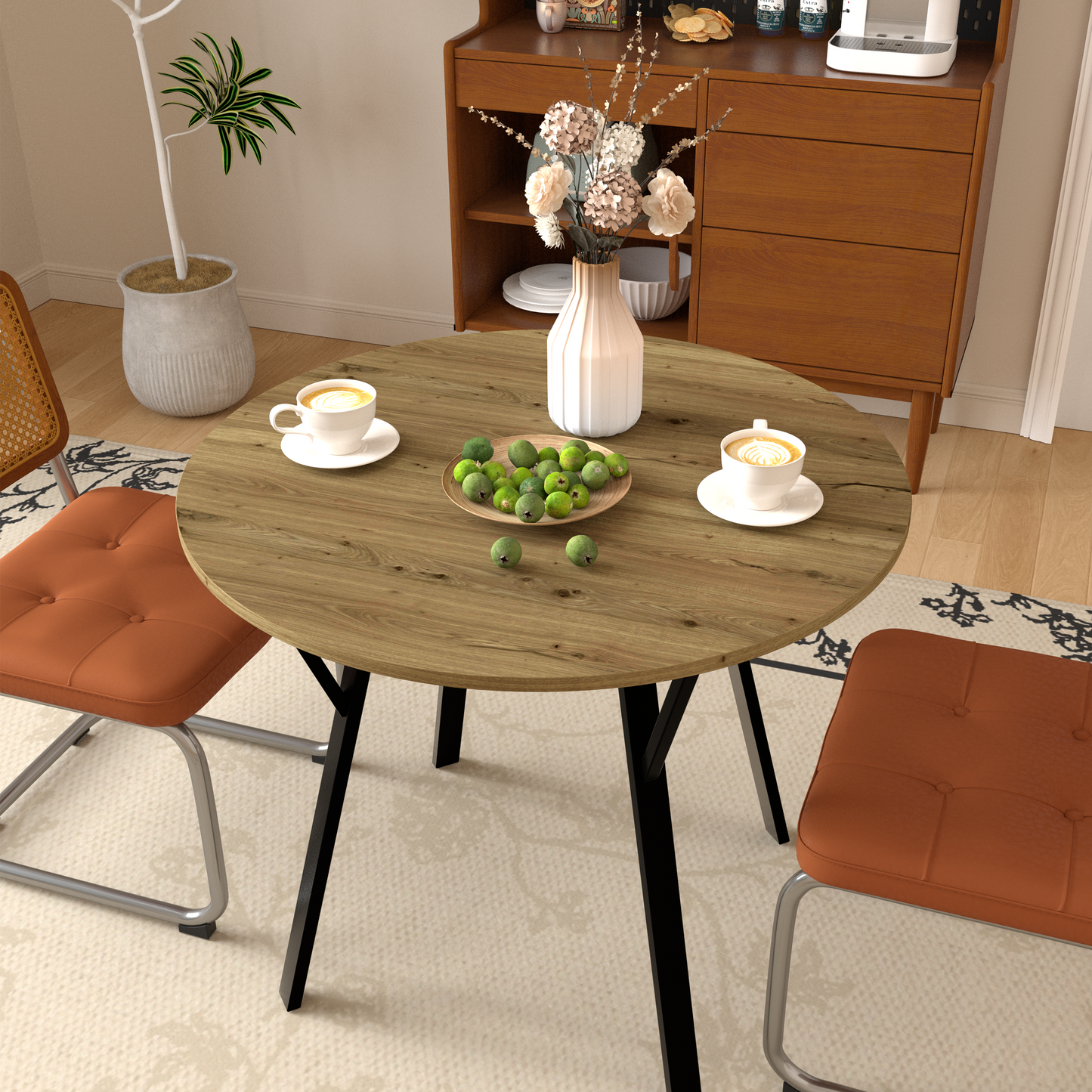 35.43 Inch Round Dining Table, Small Circle Kitchen Table with Metal Black Legs for 2-4 people,Modern Dining Room Table, Brown (only table) image 1