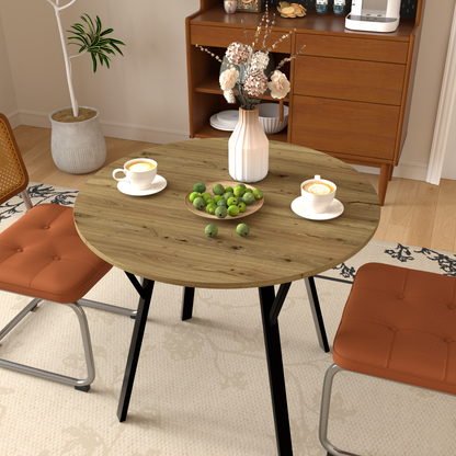 35.43 Inch Round Dining Table, Small Circle Kitchen Table with Metal Black Legs for 2-4 people,Modern Dining Room Table, Brown (only table) image 1