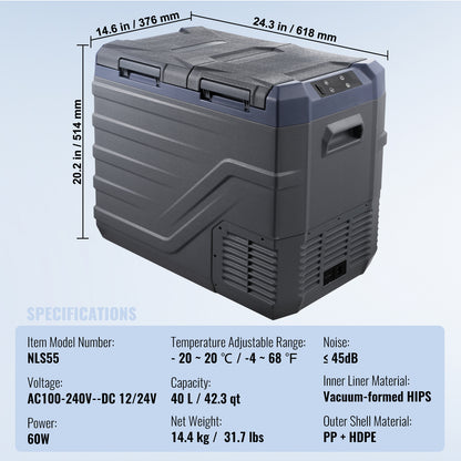 Car Refrigerator, 12 Volt Car Refrigerator Fridge, 40 L Dual Zone Portable Freezer, -4℉-68℉ Adjustable Range, 12/24V DC and 100-240V AC Compressor Cooler for Outdoor, Camping, RV image 10