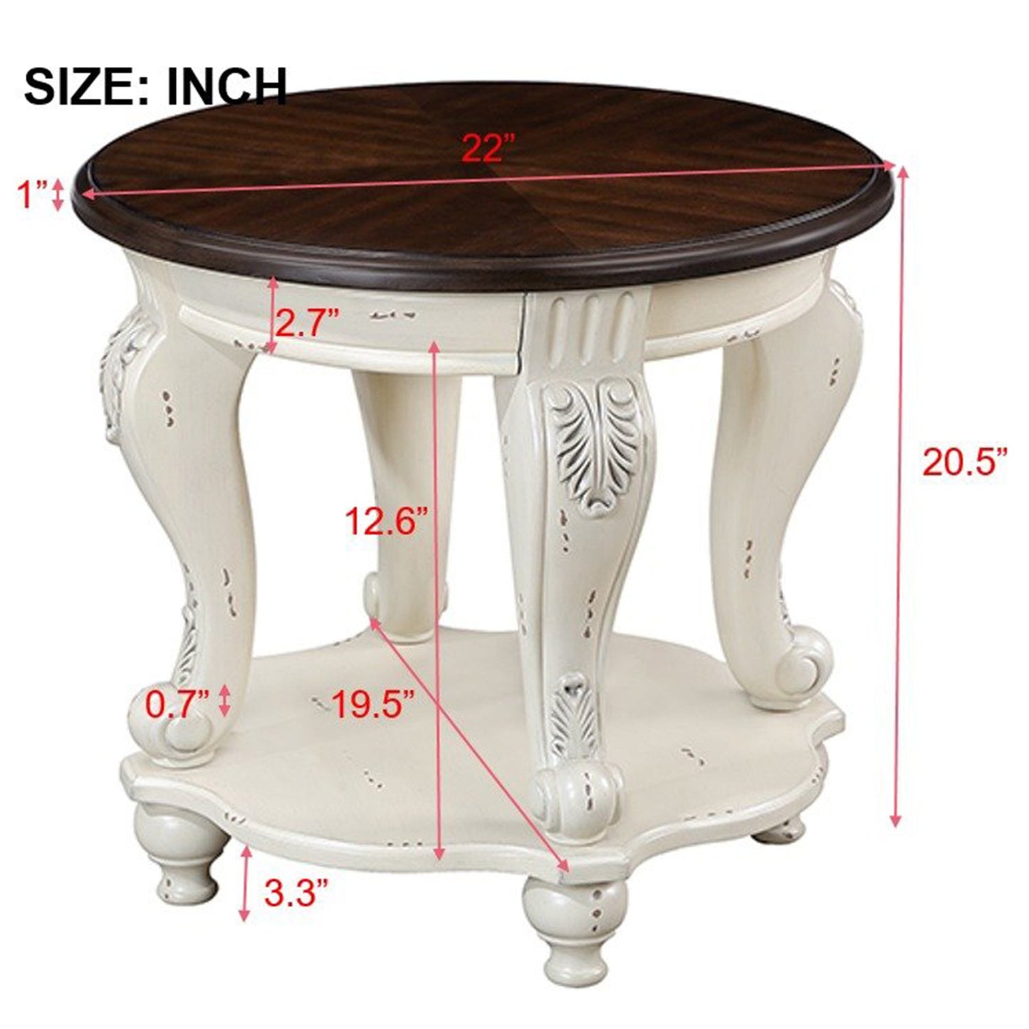 22'' Two Tone Round End Table,Solid Wood Sofa Side Table with Shelf,Living Room Corner Table Easy Assemble,Beige and Espresso Top image 7