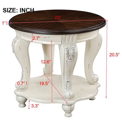 22'' Two Tone Round End Table,Solid Wood Sofa Side Table with Shelf,Living Room Corner Table Easy Assemble,Beige and Espresso Top image 7