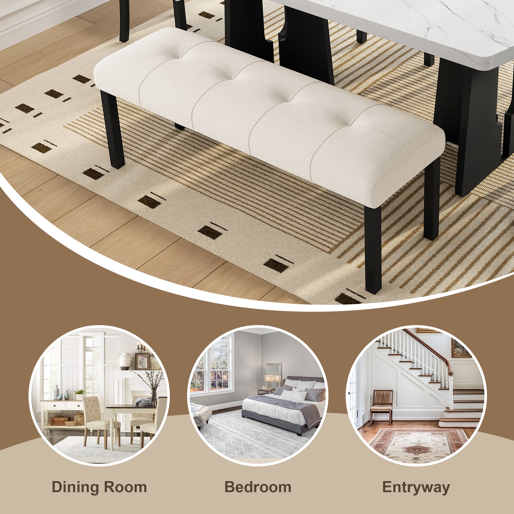 6 Piece Modern Dining Table Set, 63" Faux Marble Dining Table with Geometric Legs & 4 Upholstered Chairs & 1 Bench, Suitable for Dining Kitchen Room,Easy to Assemble, Beige + White image 10
