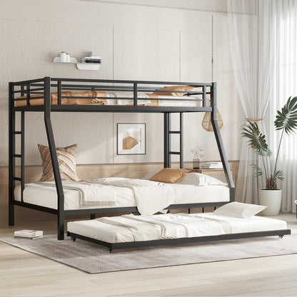 Twin over Full Metal Bunk Bed with Twin Size Trundle, Black image 1