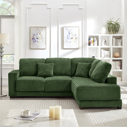 93" Sectional Sofa, L Shaped Sofa Couch with Reversible Chaise Lounge, Upholstered Soft Corduroy Couch for Living Room, Apartment (Green) image 4