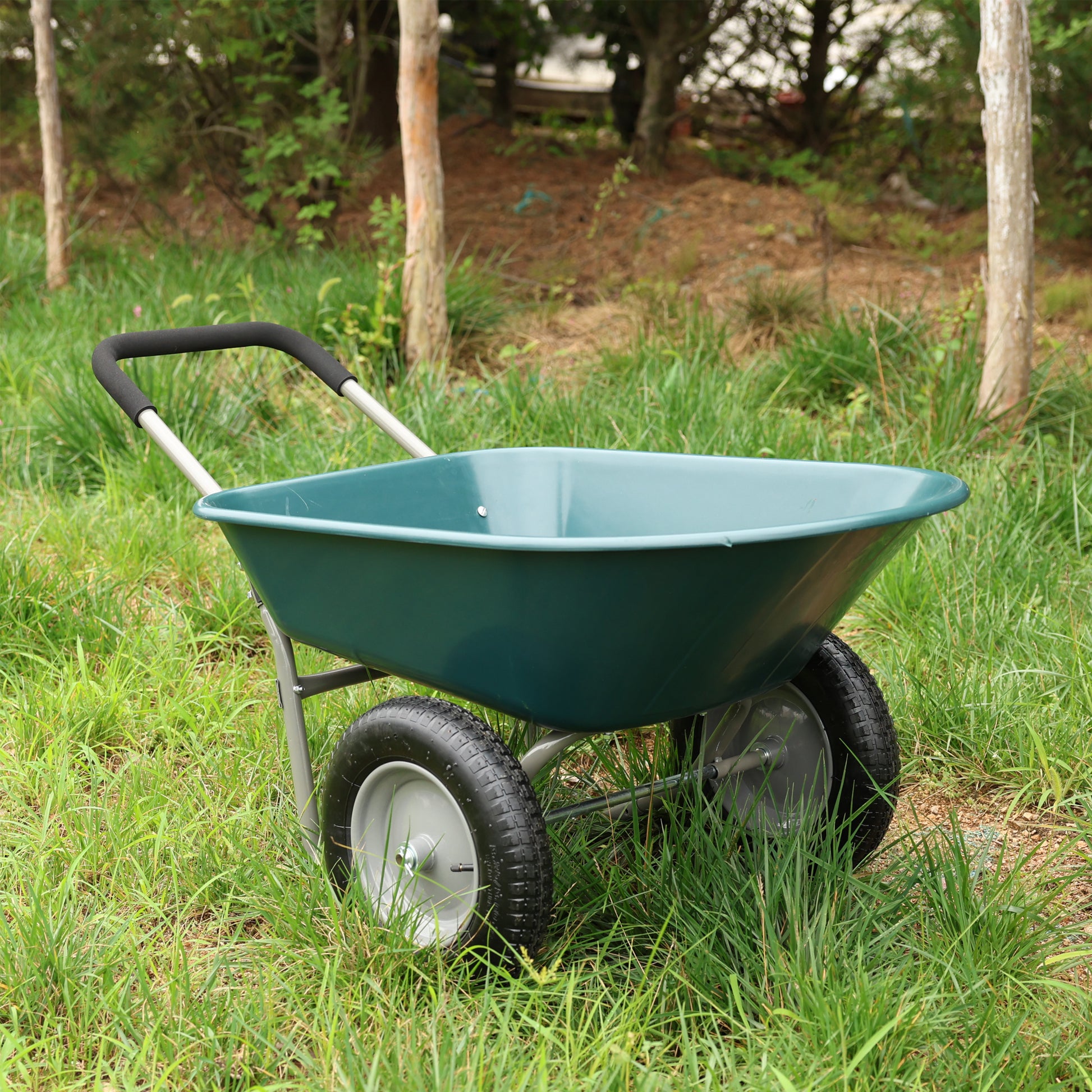 wheel barrow Two wheeled trolley for green garden 15 inch pneumatic wheel WB1001GN image 11