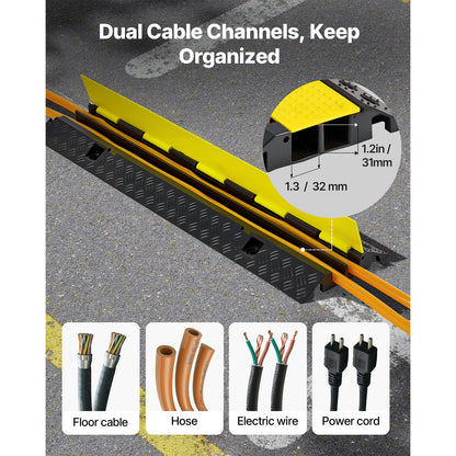 Cable Protector Ramp, 22,000 lbs/axle Capacity, 2 Channel Heavy Duty Rubber Cord Hose Wire Cover, 1.3 x 1.2 in Channel, Traffic Speed Bump with Flip-Open Top Cover, for Indoor Outdoor, 1 Pack image 4