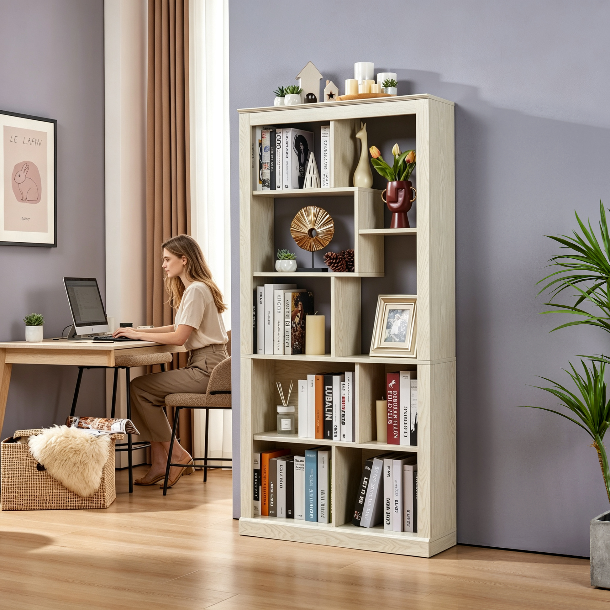 Free Combination Wood Open Bookshelf, Multi Space Display Storage Cabinet, Easy to Assemble Freestanding Bookcase with Anti-Tip Straps, Classified Storage Organizer for Living Room Bedroom Home Office image 5