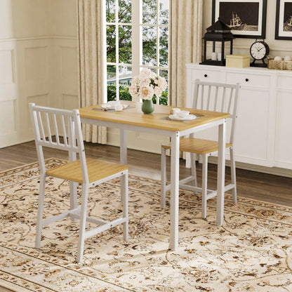 Dining Table Set, Bar Table with 2 Dining chairs, Kitchen Table Counter with Chairs, Industrial for Kitchen Breakfast Table, Living Room, Party Room,Natural and White,35.4″L x23.6″W x 29.7″H image 4