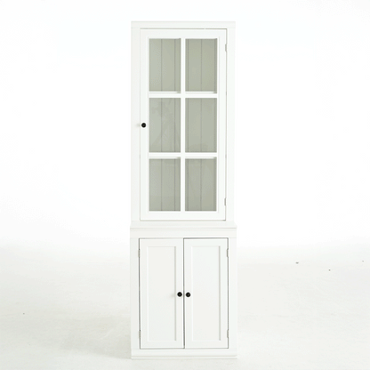 75.25'' Tall Freestanding Pantry Cabinet with Glass Door & Lattice Window, Farmhouse Display Cabinets with Storage, Hutch with Double-Action LH&RH Door, for Hallways, Livingroom Kitchen & Office,White image 11