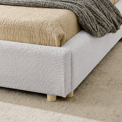 King Size Upholstered Bed Frame, Modern Minimalist Style with Tall Curved Headboard, Premium Circle Yarn Fabric & Sturdy Leg Support, Mattress Not Included-Beige image 6
