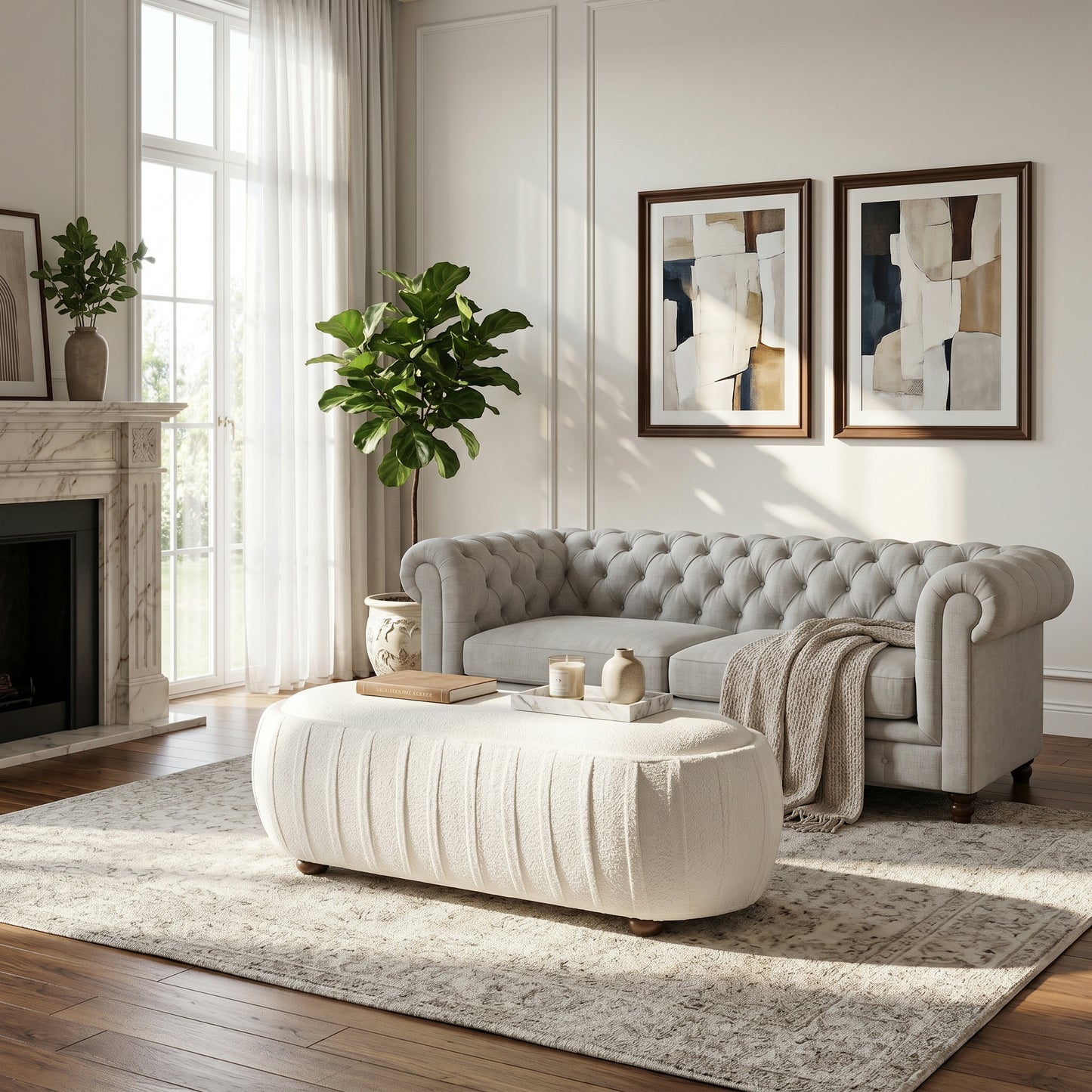 Upholstered Ottoman,Oval shape image 1