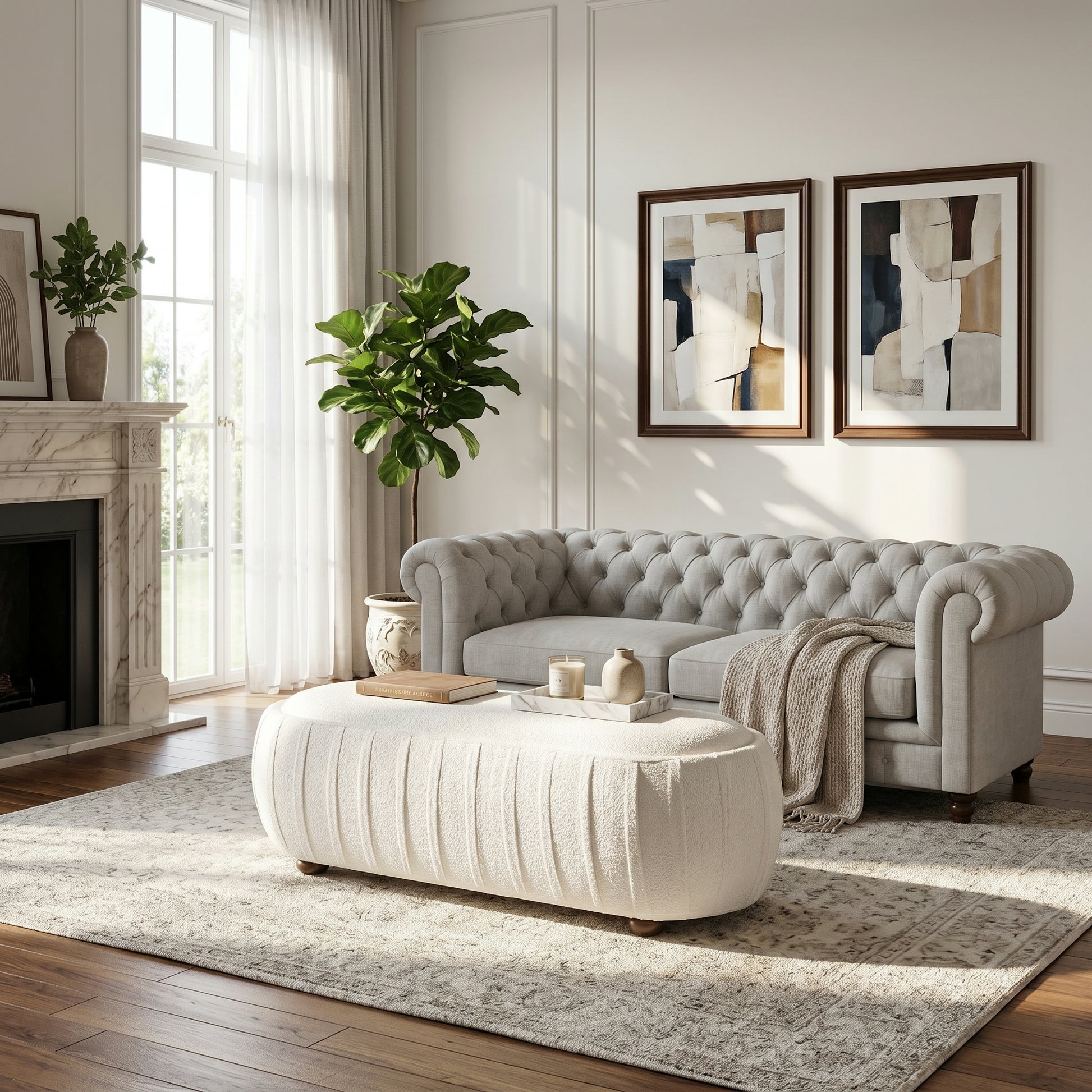 Upholstered Ottoman,Oval shape image 1