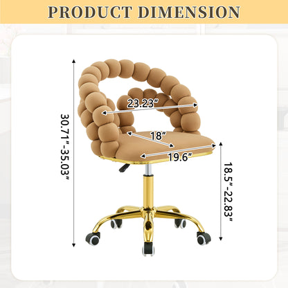 Velvet Bubble Back Swivel Office Chair, Adjustable Height Cute Vanity Chair with Gold Base & Wheels for Bedroom, Makeup Room. image 8