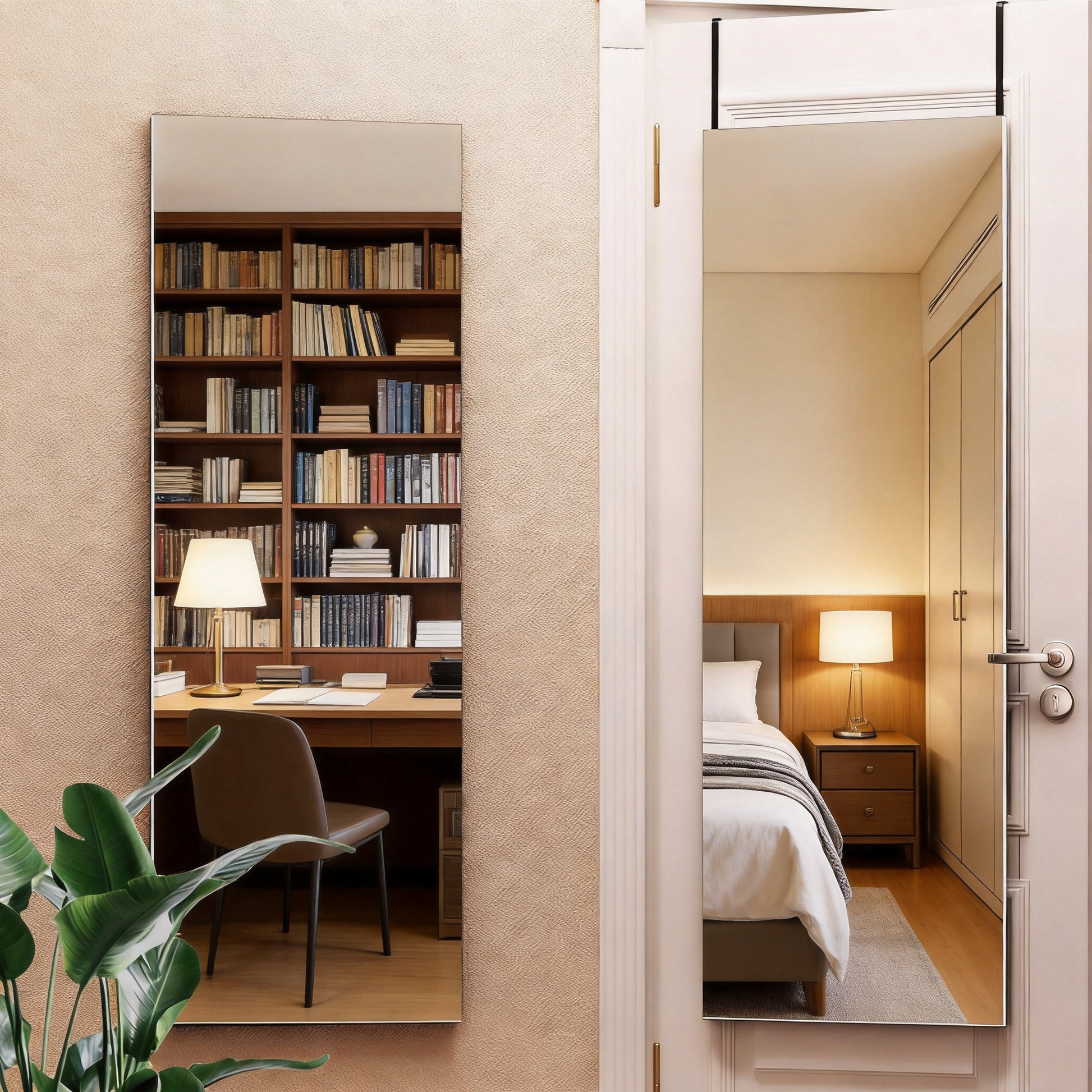 Door Mirror Full Length, 47"x 16" Full Body Over The Door Hanging Wall Mounted Mirror for Bedroom, Living Room, Cloakroom, Square White image 1