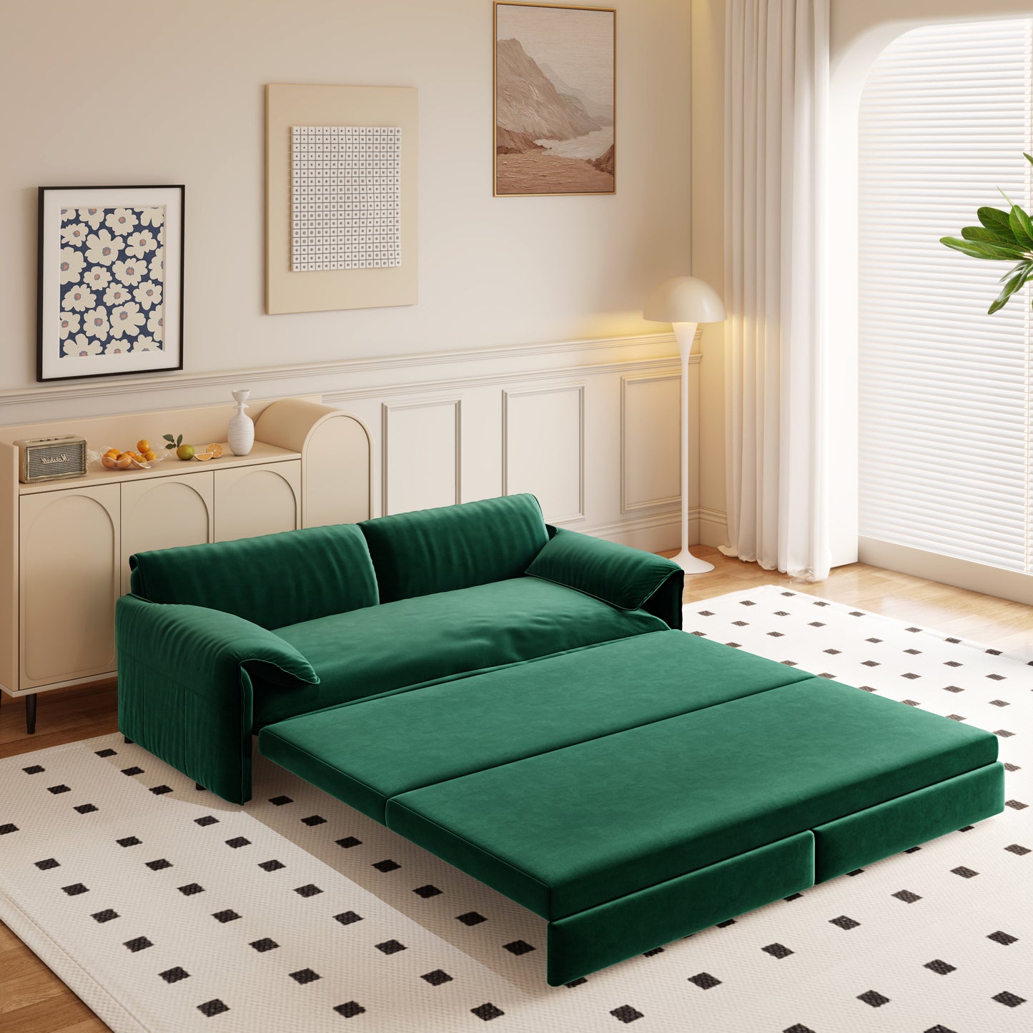 66" Queen Pull Out Sofa Bed, 3-in-1 Convertible Sleeper Sofa with Side Storage,Multi-Functional Velvet Loveseat Bed for Living Room,Bedroom,Apartment(Old Sku:W1885S00046/W1885S00116/W1885S00224) image 2