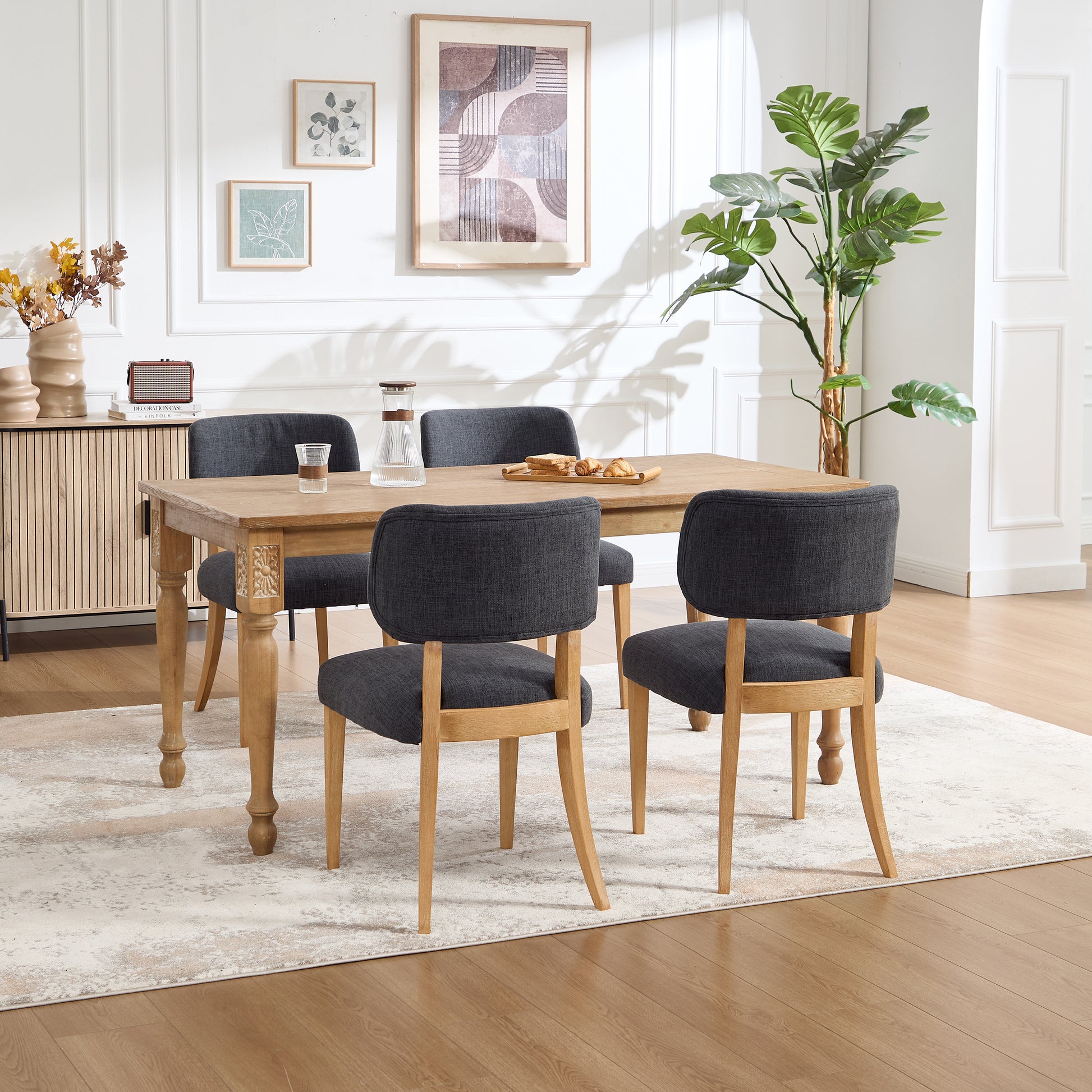 Wooden Dining Chairs Set of 2, Modern Fabric Upholstered Dining Room Chair Kitchen Chairs, Farmhouse Dinner Chair for Kitchen Dining Room image 3