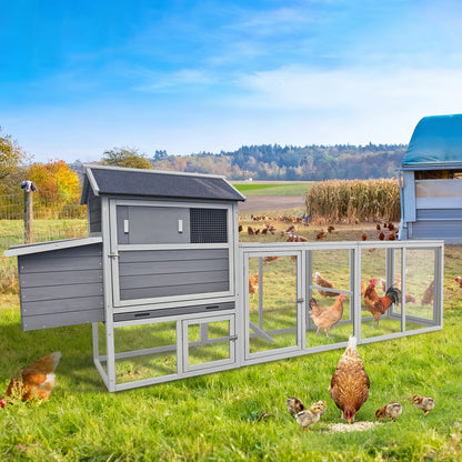 Gray Wooden Chicken Coop, Large Outdoor Hen House with Run and Nesting Box Poultry Cage, Rabbit Hutch, Waterproof Anti-UV Panel for Backyard image 1