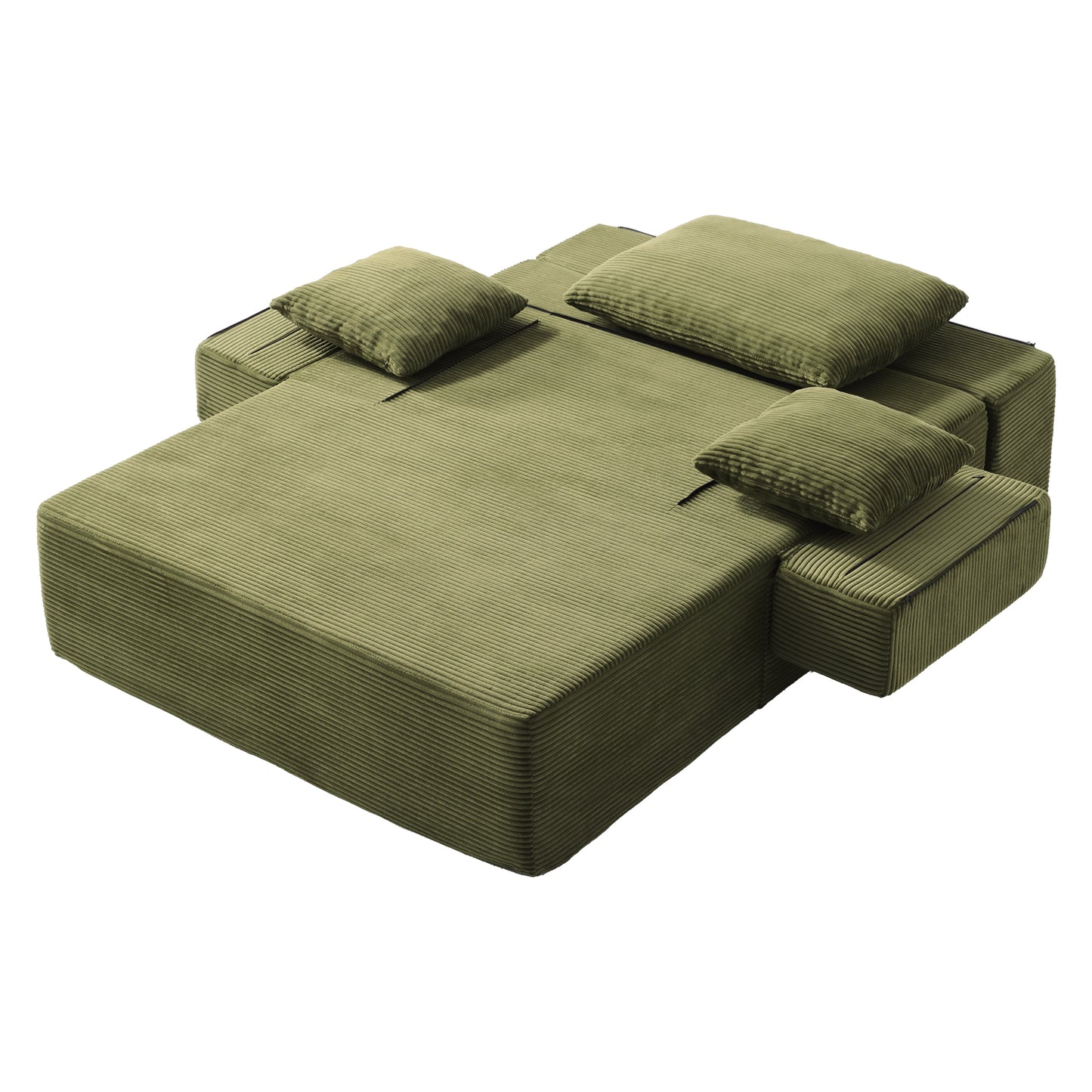 Luxurious Plush Corduroy Chaise Lounge with 3 Pillows, Convertible Sofa Bed with Storage Pocket, Frameless Design & Compression Foam for Small Spaces image 4