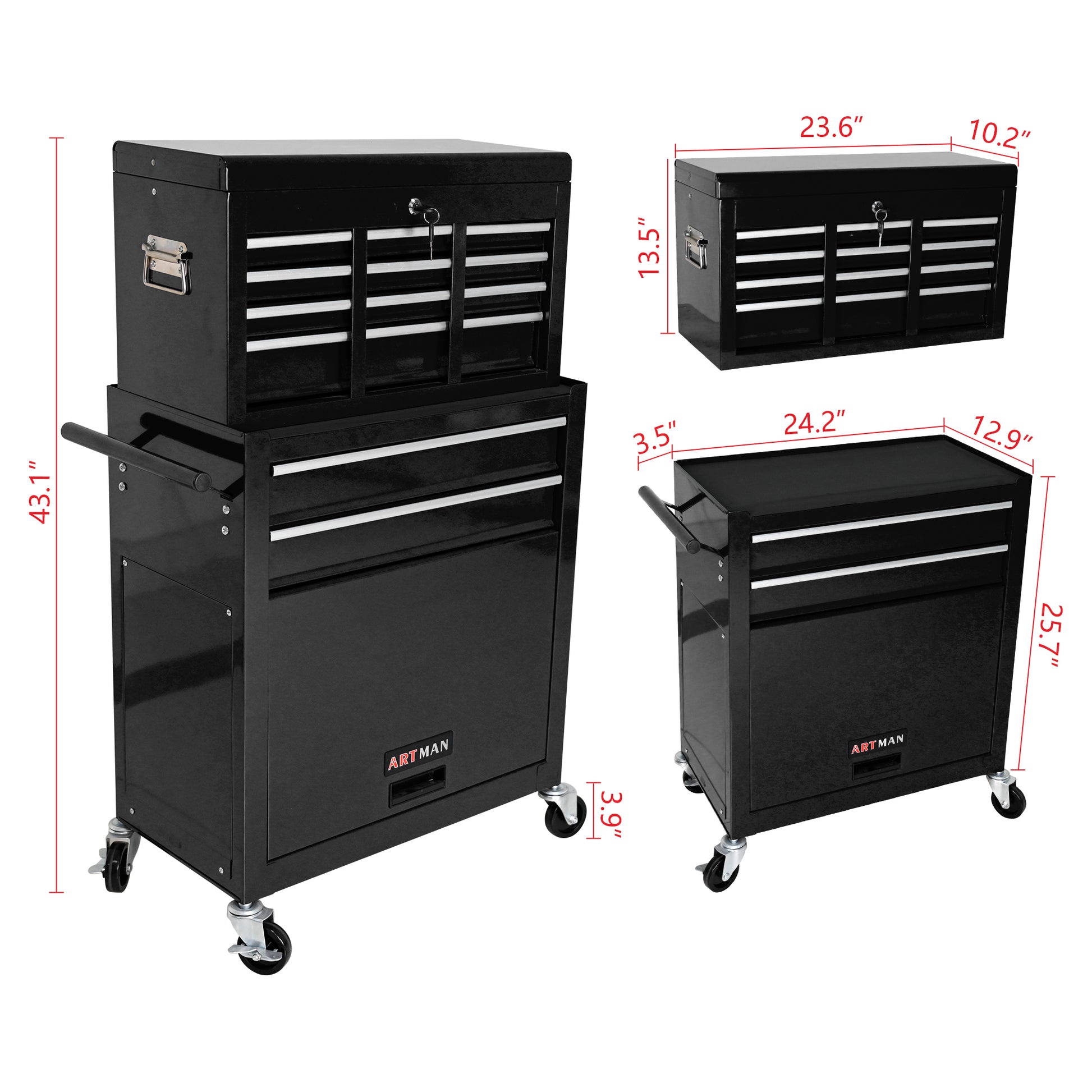 High Capacity Rolling Tool Chest with Wheels and Drawers, 8-Drawer Tool Storage Cabinet--BLACK image 8