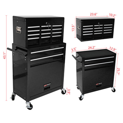 High Capacity Rolling Tool Chest with Wheels and Drawers, 8-Drawer Tool Storage Cabinet--BLACK image 8