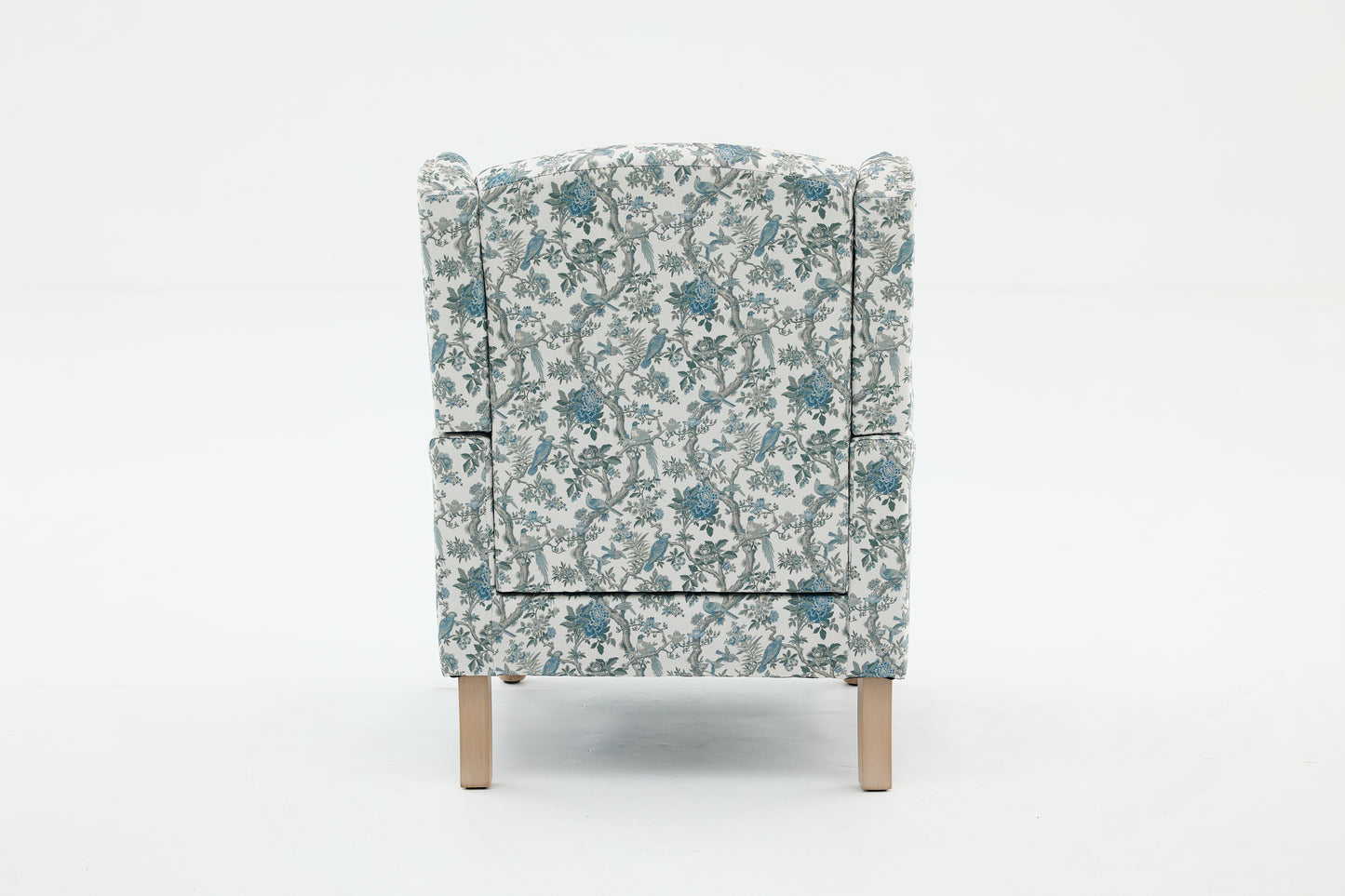 Modern Accent Chair with Retro Wood Legs, Comfy Upholstered Armchair, Floral Design Single Sofa Chair for Living Room Bedroom Office - Blue Bird image 11