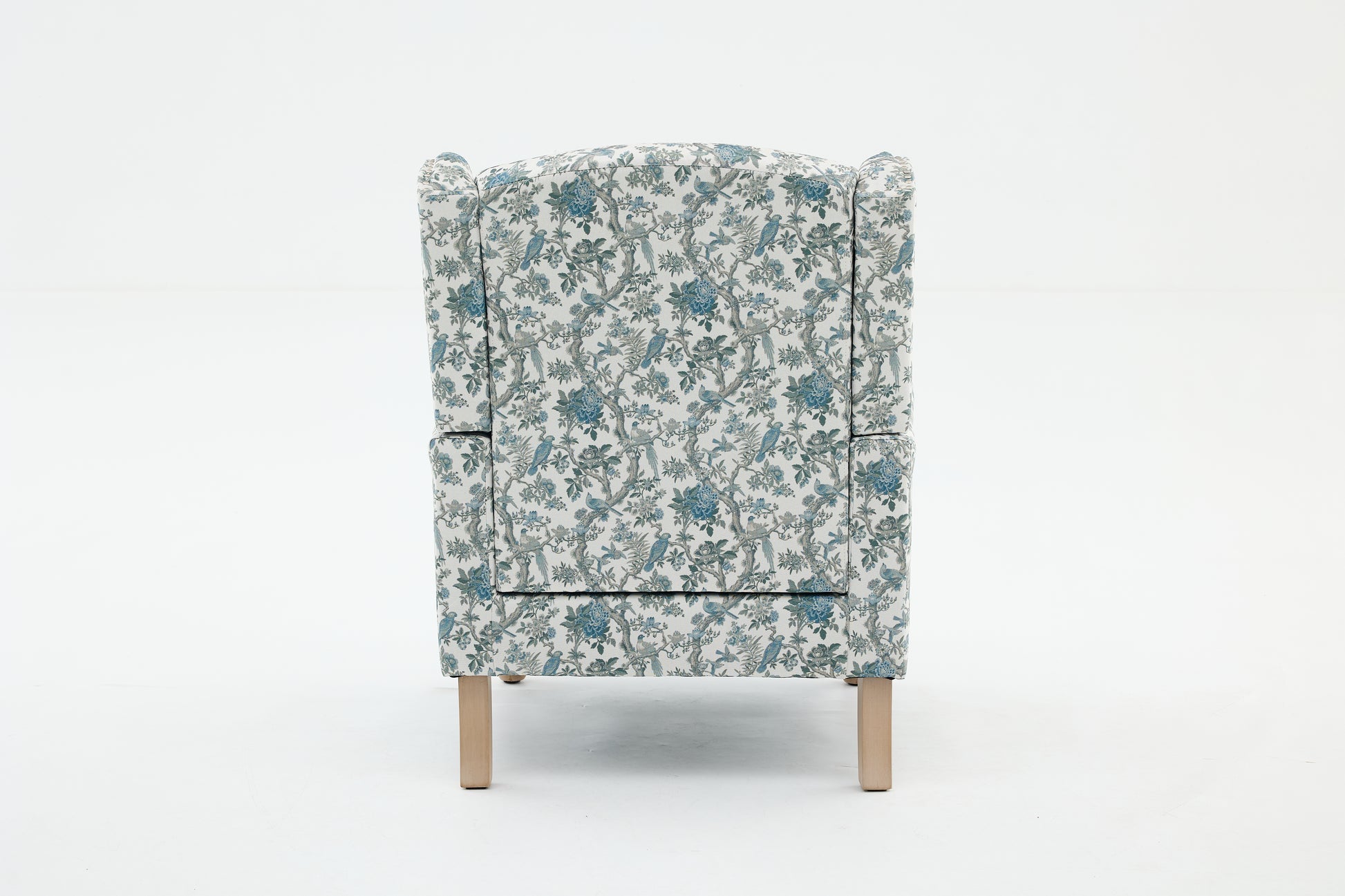 Modern Accent Chair with Retro Wood Legs, Comfy Upholstered Armchair, Floral Design Single Sofa Chair for Living Room Bedroom Office - Blue Bird image 11