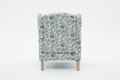 Modern Accent Chair with Retro Wood Legs, Comfy Upholstered Armchair, Floral Design Single Sofa Chair for Living Room Bedroom Office - Blue Bird image 11