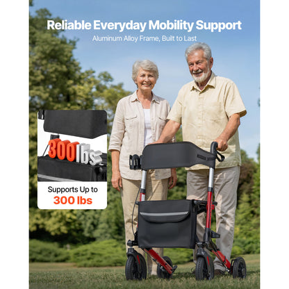 Rollator Walker with Seat for Seniors, Ultra Compact 3-Fold Rolling Walker, Lightweight Aluminum Mobility Walking Aid with PU Solid Wheels, Adjustable Handle, Cup & Cane Holder - Supports 300LBS image 8
