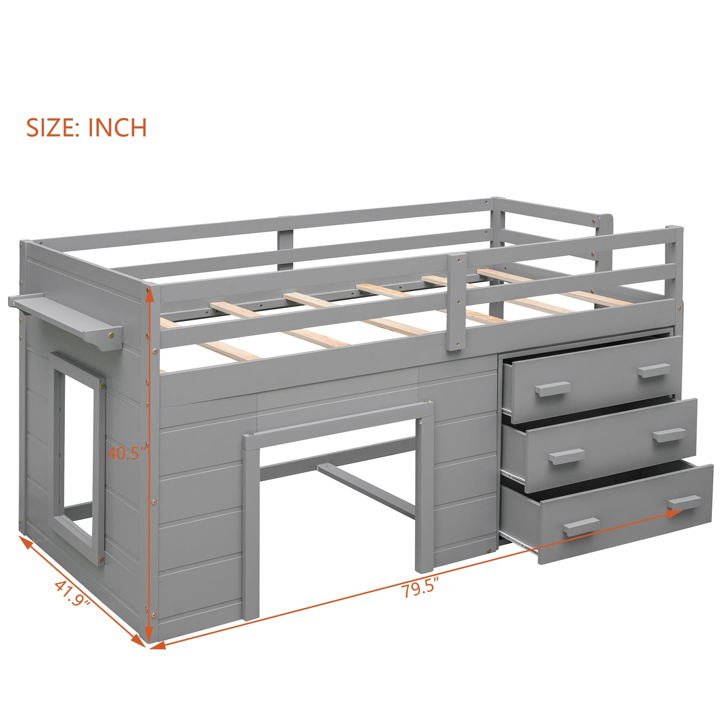 Twin Size Loft Bed with Cabinet and Shelf - Gray (OLD SKU:LP001501AAE) image 5