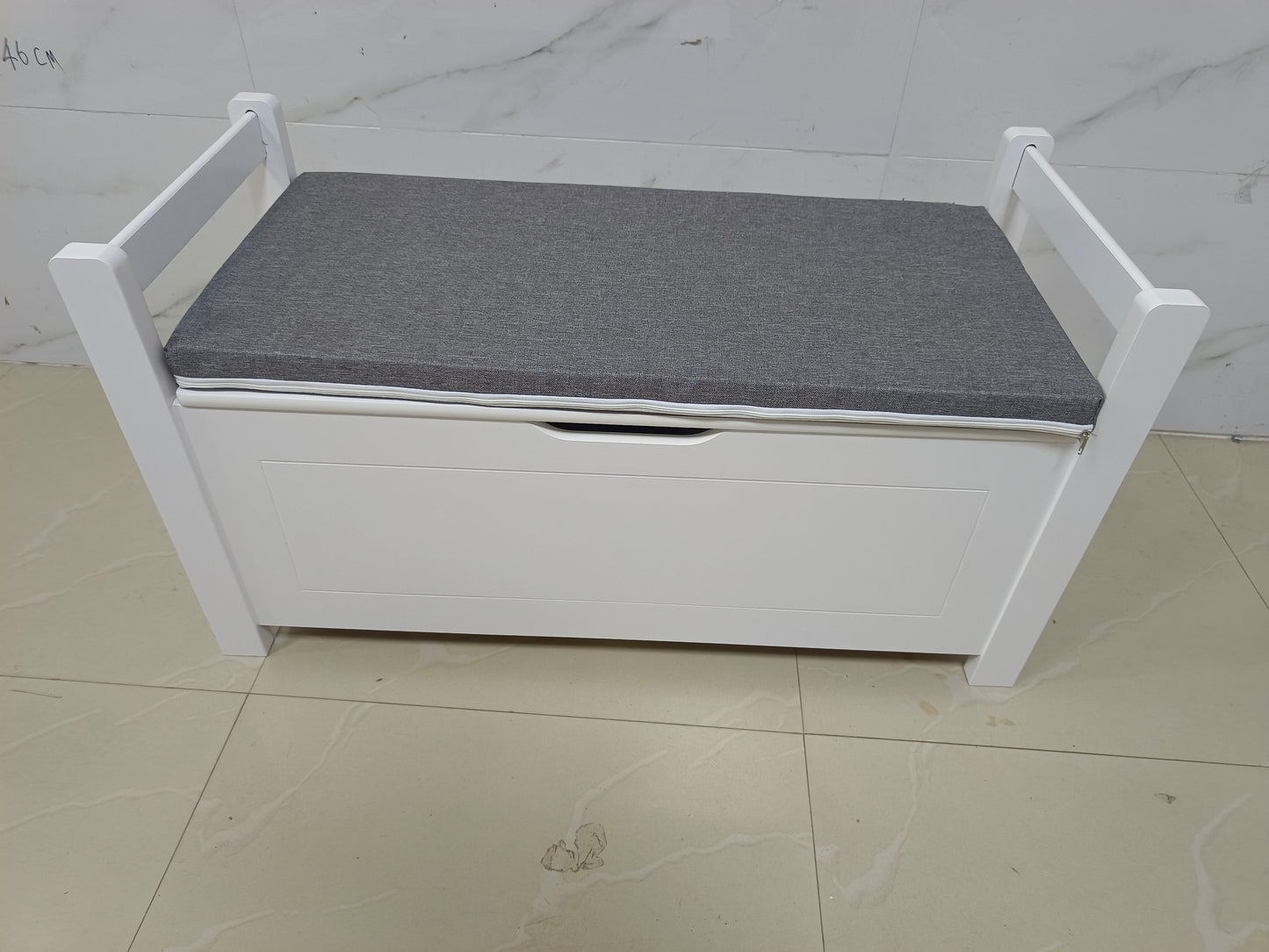 Kids Toy Box Chest, White Toy Box for Boys Girls, Large Storage Cabinet with Cushion Seat Bench/Flip-Top Lid/Safety Hinge, Toy Storage Organizer Trunk for Nursery, Playroom image 11