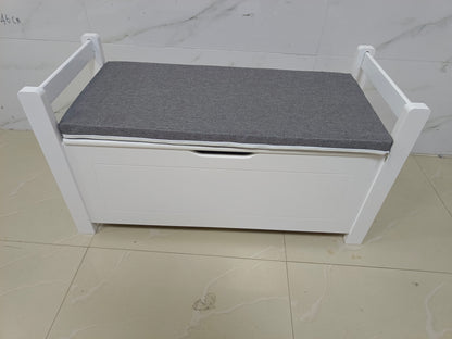 Kids Toy Box Chest, White Toy Box for Boys Girls, Large Storage Cabinet with Cushion Seat Bench/Flip-Top Lid/Safety Hinge, Toy Storage Organizer Trunk for Nursery, Playroom image 11