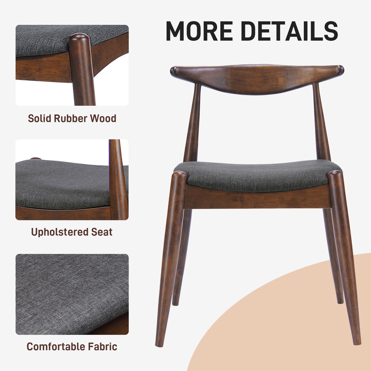 [Video] 5-Piece Dining Set 1 Table 4 Chairs, Rubberwood Frame, Faux Wood Tabletop, Retro - Elegant for Kitchen & Family Dining, Walnut+Charcoal (same sku: N759S002001F) image 7