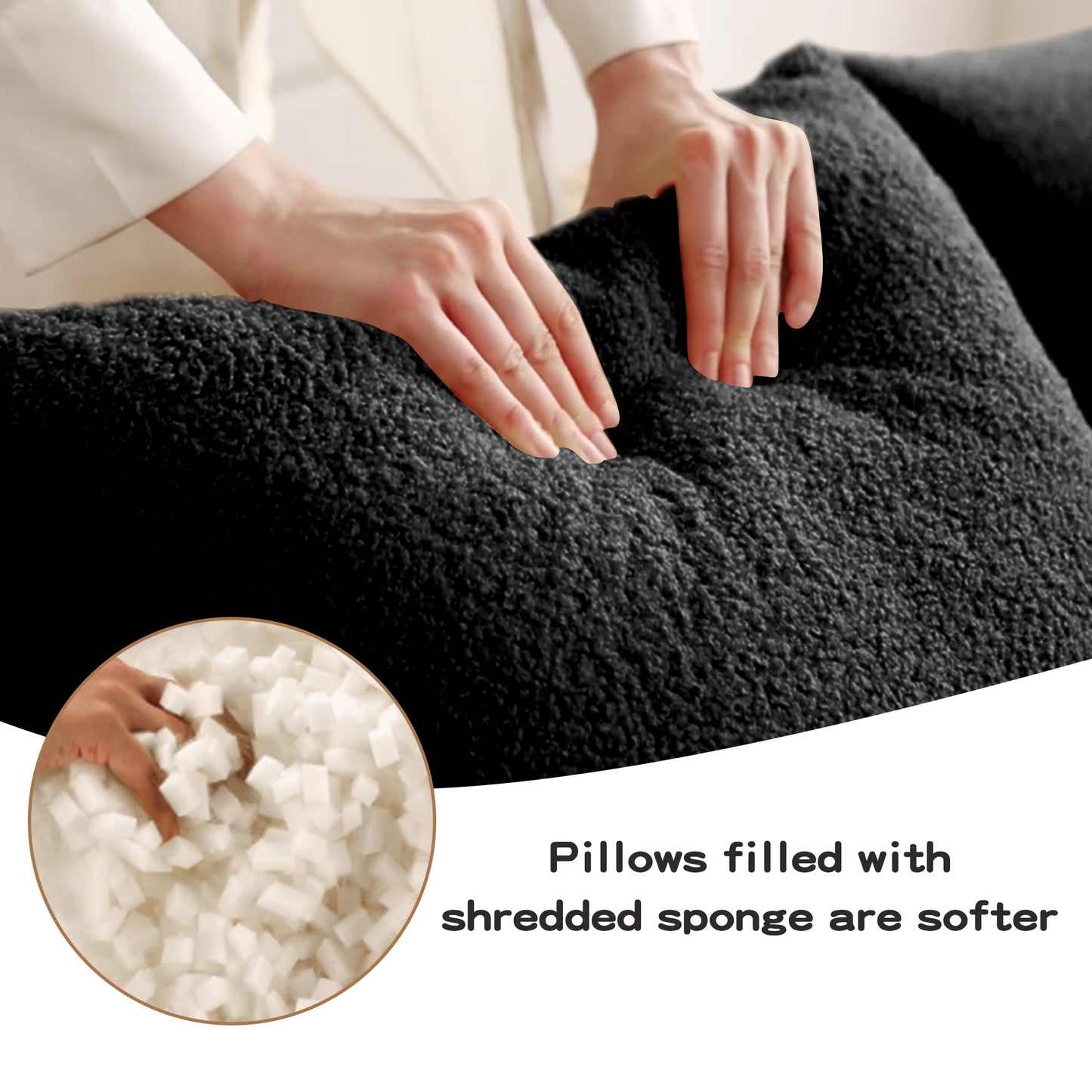 Soft Teddy Fabric Boneless Sofa,No Assembly Required Streamlined Design,Anti-Slip Design 32D High Density Sponge Fits Living Rooms Bedrooms,Black image 8