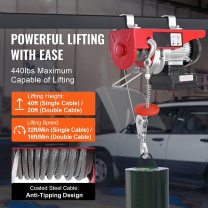 Electric Hoist Crane Winch 440 lbs 328 ft Wireless & 14 ft Wired Remote image 2