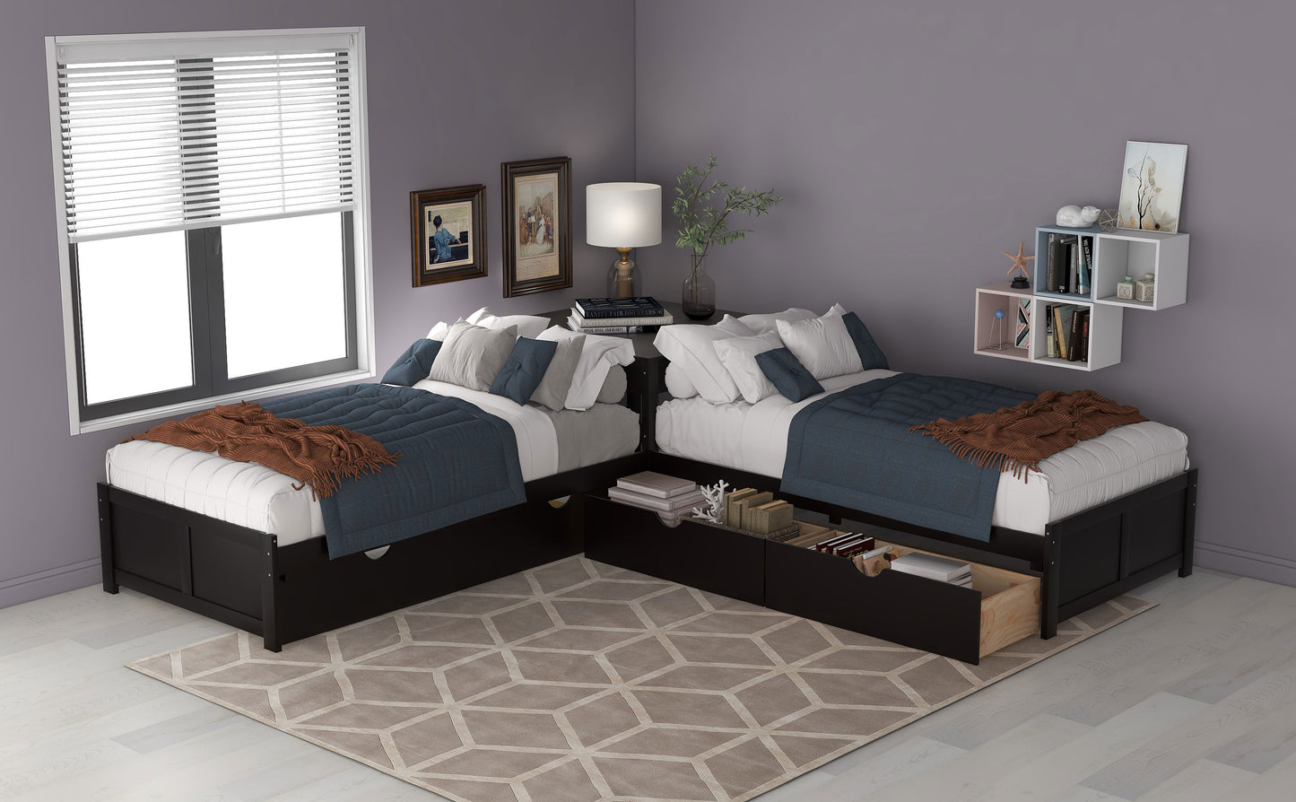 L-shaped Platform Bed with Trundle and Drawers Linked with built-in Desk,Twin,Espresso(Old SKU:SM000916AAP) image 5